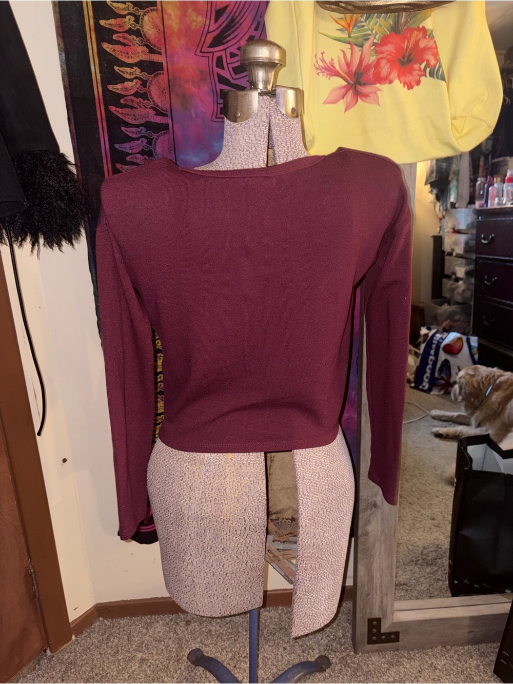 Brandy Melville Crewneck Long-Sleeve Top - Burgundy - Picture 3 of 4